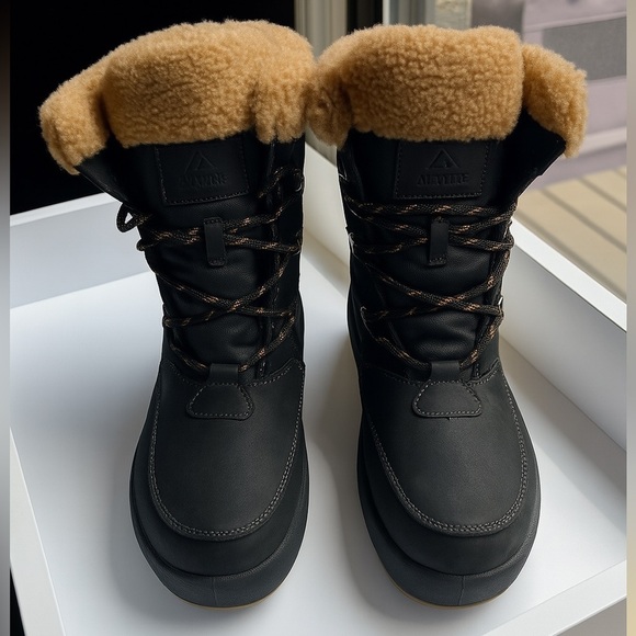 Alpine Design Sofia 2.0 Winter Boots Women 11 Black Mid Calf Leather Snow Hiking - Picture 4 of 5